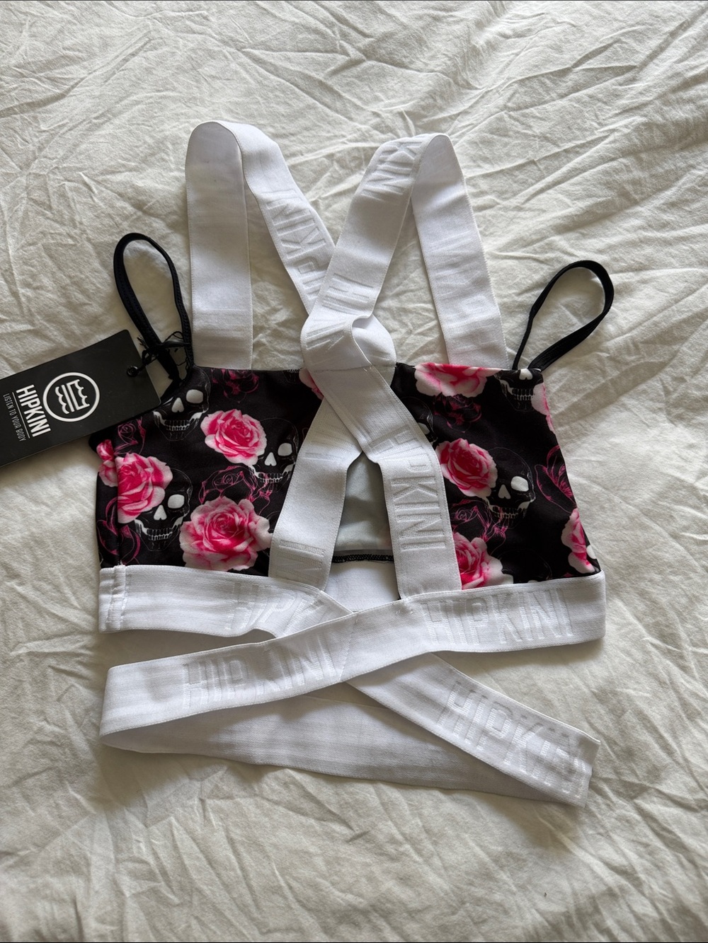 HIPKINI Black Bralette with Pink Rose & Skull Print